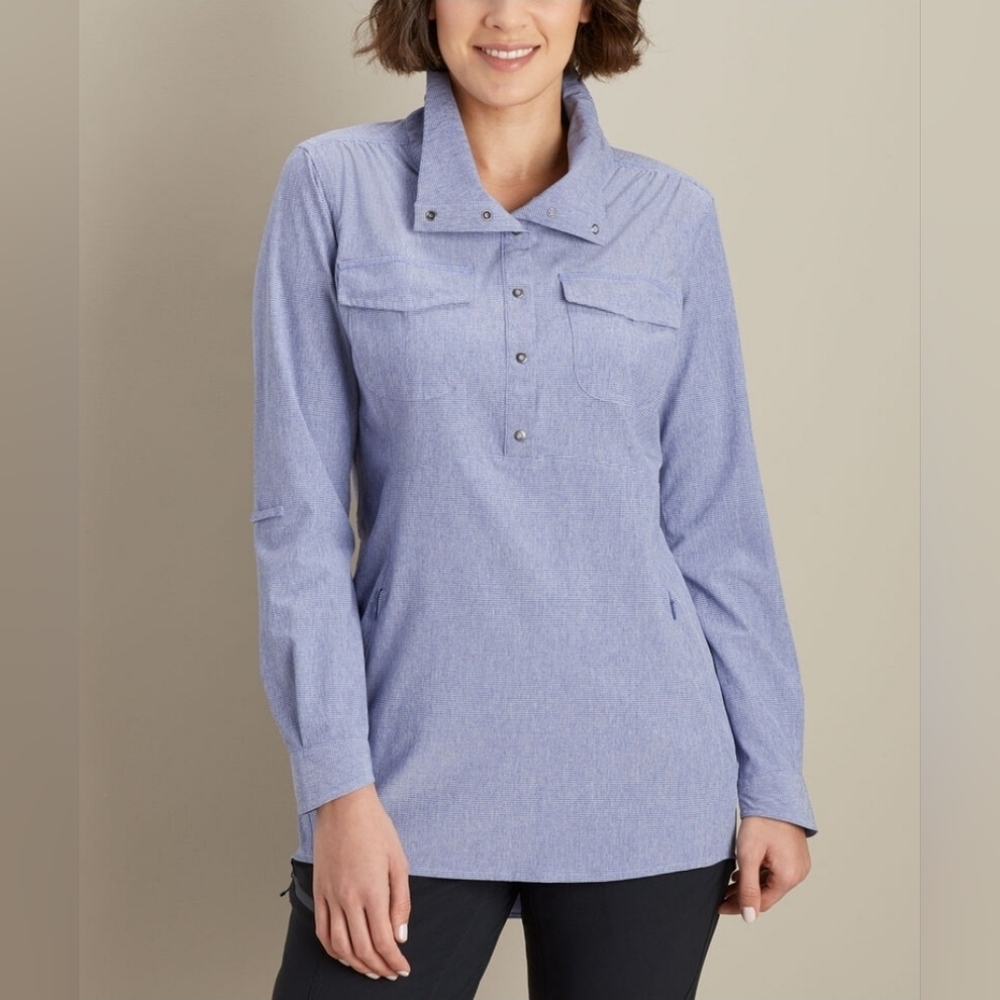 Duluth Trading Sol Survivor Sun Protection Tunic Blue Long Sleeve UPF 50+ Womens